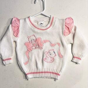 Adorable Pink and White Cat Sweater